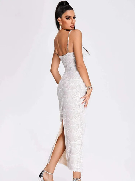 White Pearl Cut-Out Midi Dress