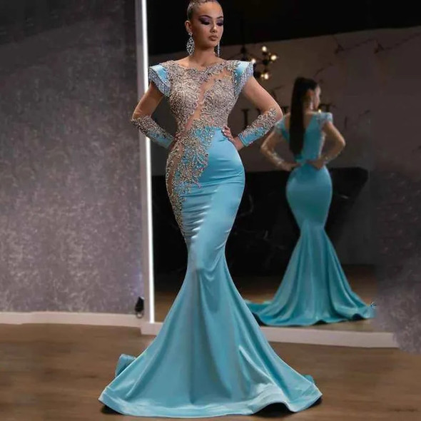 Elegant Light Blue Fishtail Dress