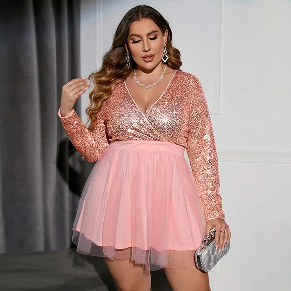 Plus Size Sequined Mesh Dress