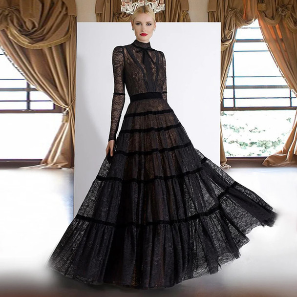 Retro Black Lace A-line Gown