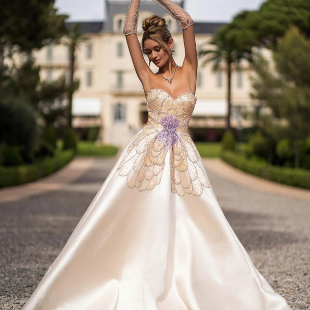 Luxury Beaded Butterfly Satin Gown