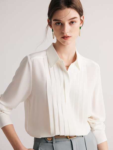 Pleated Front Mulberry Silk Blouse