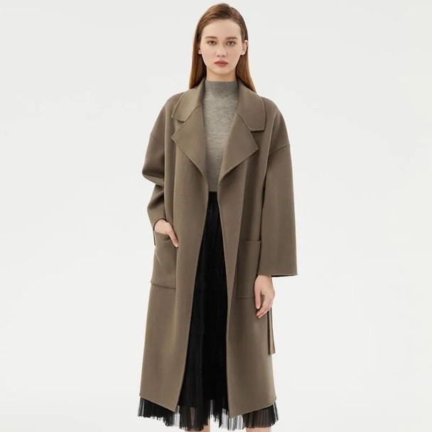 Belted Full-length 100% Wool Coat