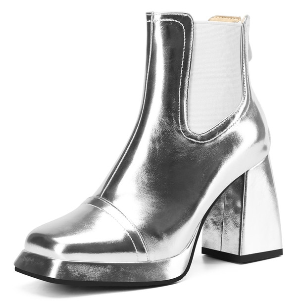 Patent Leather Block Heel Boots