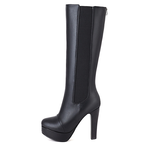 Black Platform Knee-High Boots