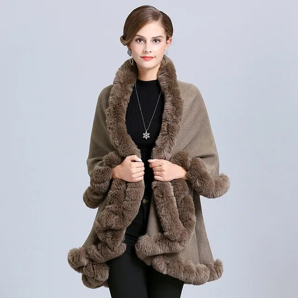 Faux Fur Bat Sleeve Shawl Jacket