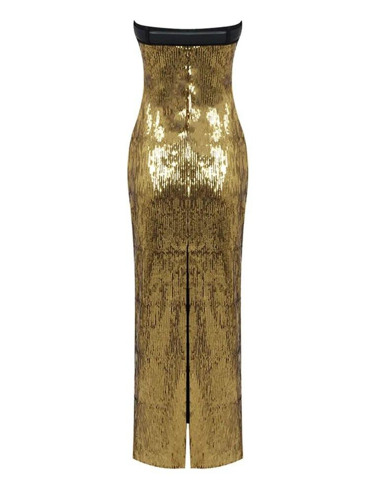 Grrly Grrls Mesh Sequined Gold Maxi Dress 