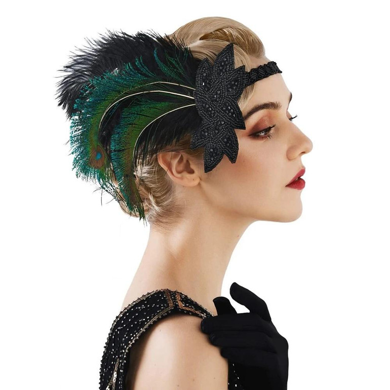 Grrly Grrls Vintage Feather Flapper Headband 1920s 