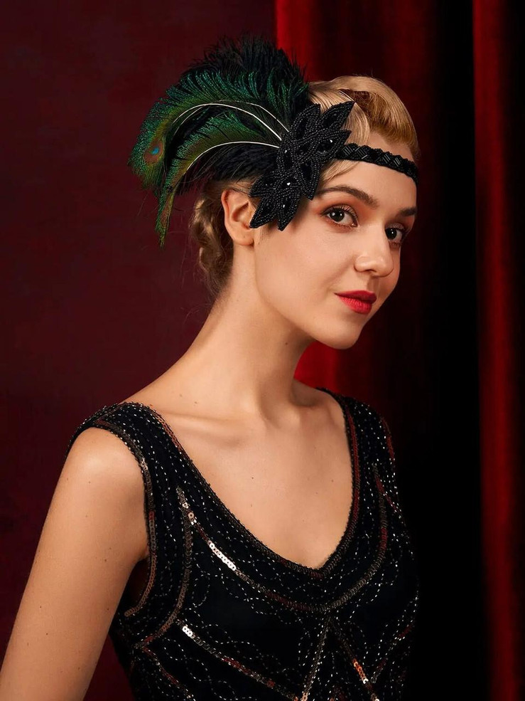 Grrly Grrls Vintage Feather Flapper Headband 1920s 