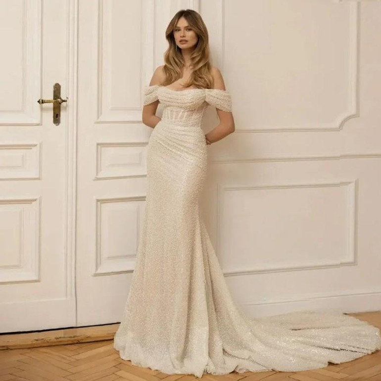 Grrly Grrls Sequin Beaded Wedding Dress with Detachable Train  