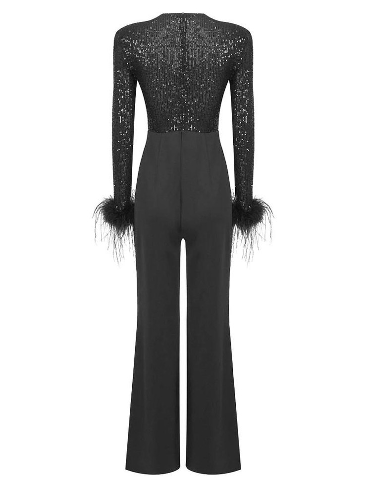 Grrly Grrls Black Opulence Feathered Jumpsuit 