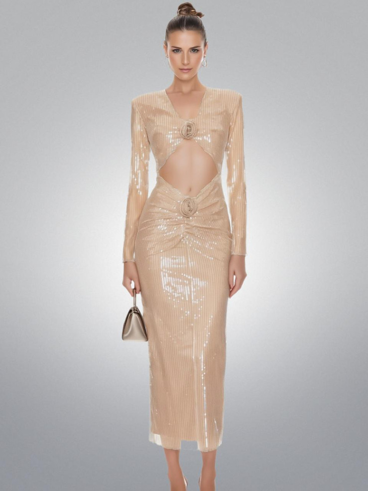 Grrly Grrls Sparkling Mirage Keyhole Sequin Midi Dress 