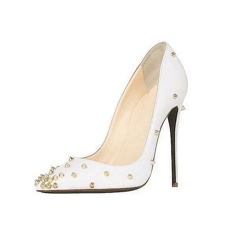 Grrly Grrls White Rivet Pointed Toe Stilettos 