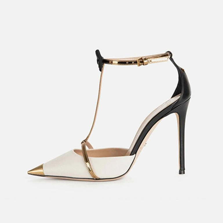 Grrly Grrls Bow Accent Mixed Color T-Strap Stilettos 