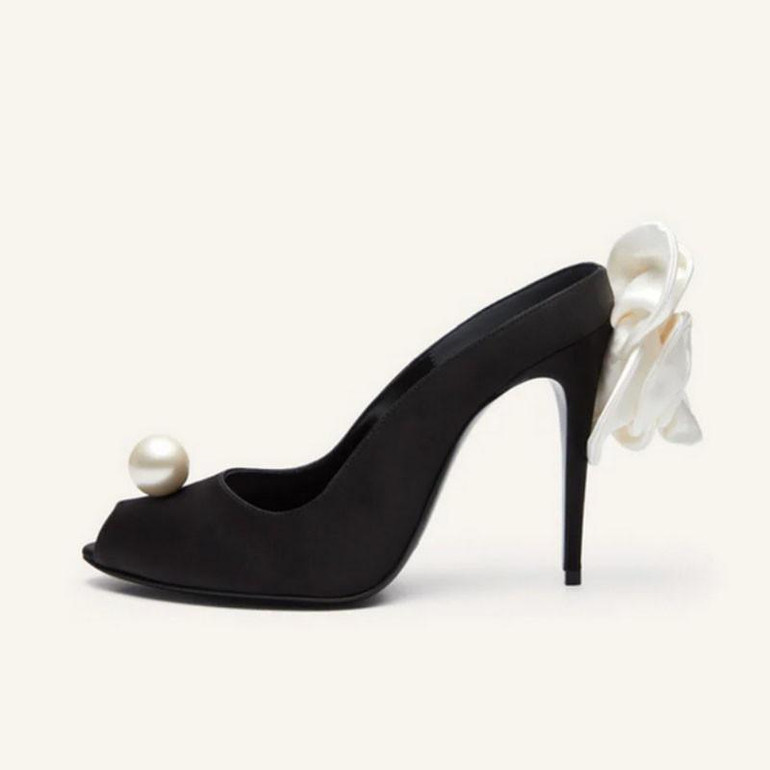 Grrly Grrls Floral Pearl Silk Heeled Pumps 