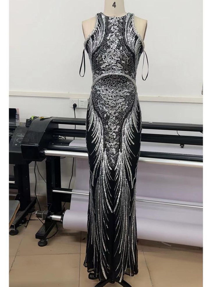 Grrly Grrls Midnight Sparkle Sequin Mesh Gown 