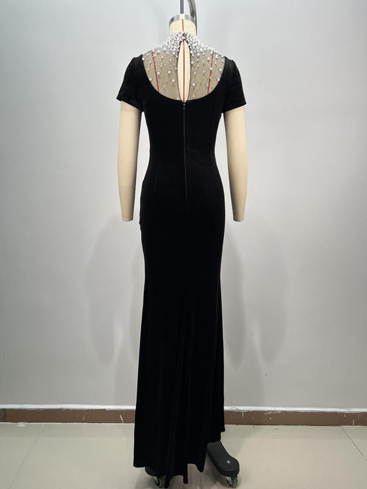 Grrly Grrls Onyx Pearl – Beaded Velvet Gown 