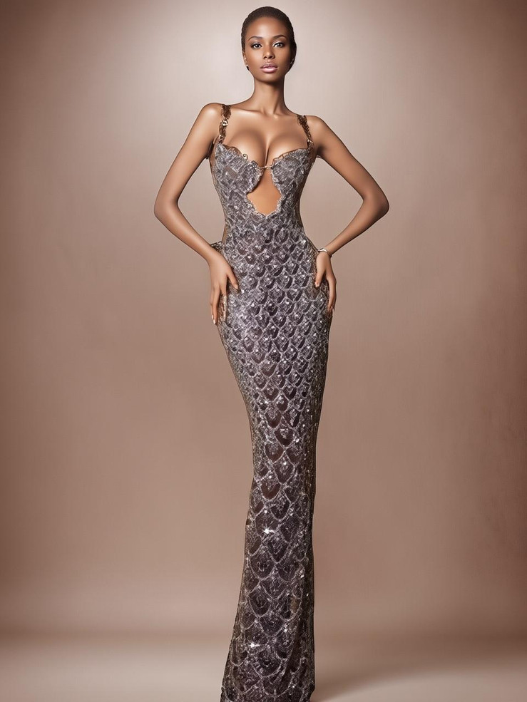 Grrly Grrls Silver Radiance – Deep V Sequin Gown 