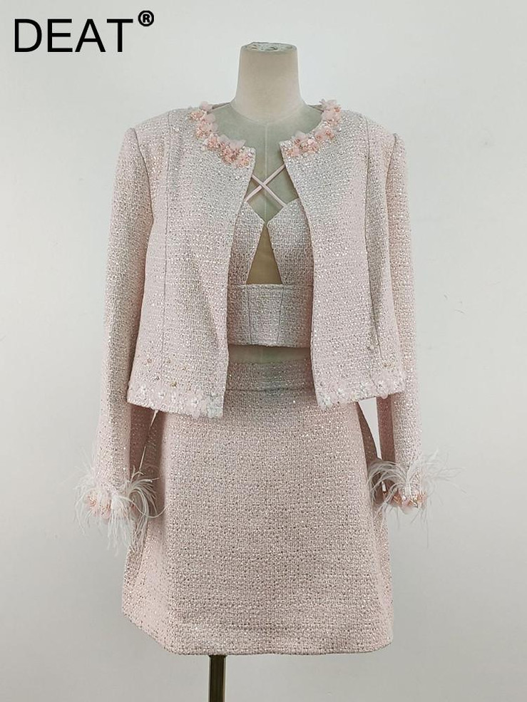 Grrly Grrls Feathered Elegance Tweed Suit Set  