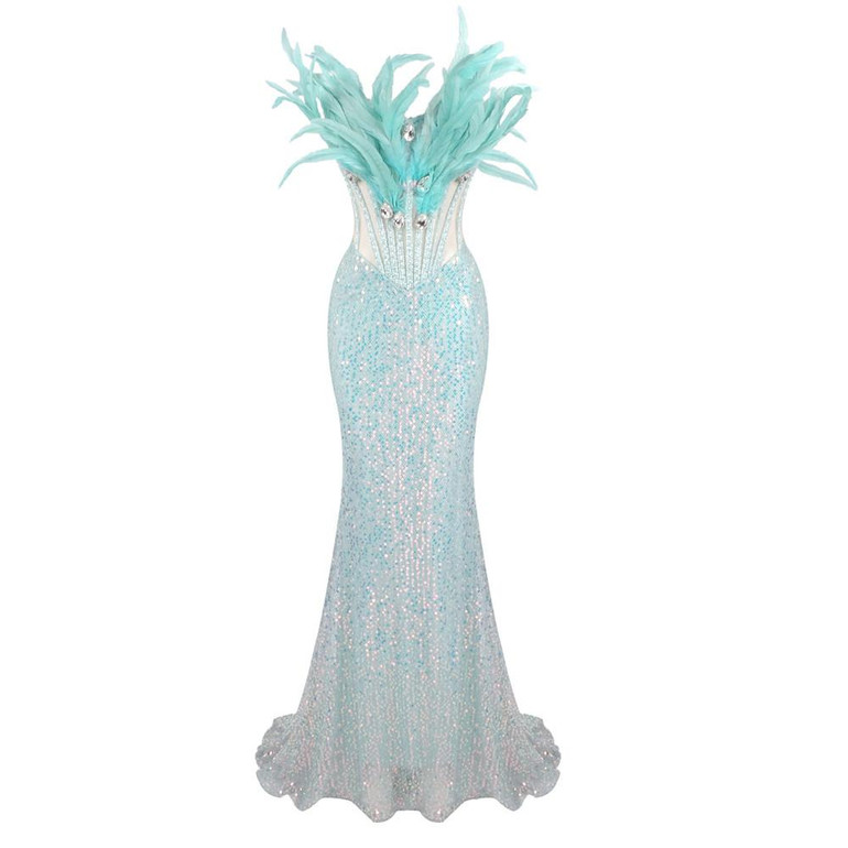  Feathered Elegance Strapless Gown  