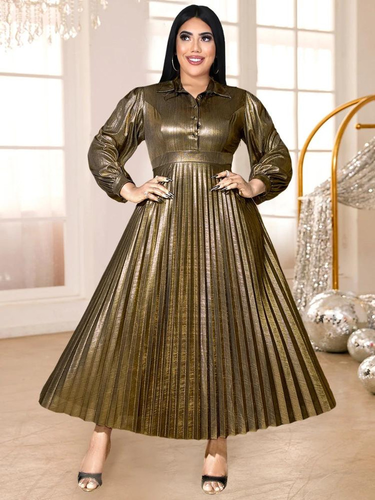  Golden Pleated Plus Size Maxi Gown 