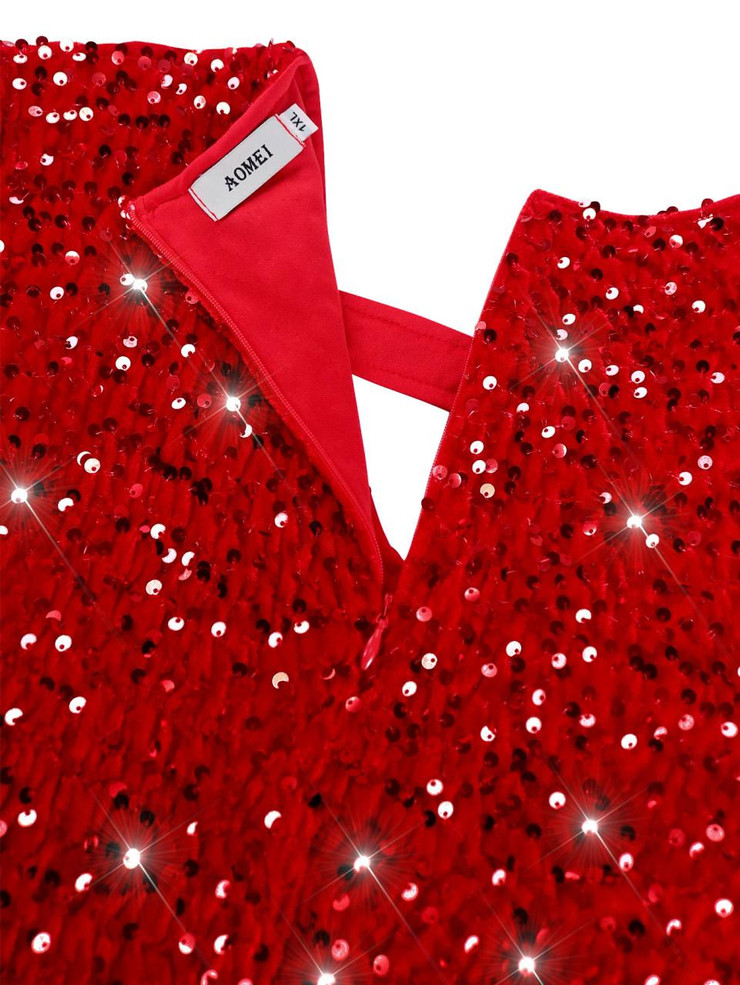  Red Velvet Sequin Plus Size Gown 