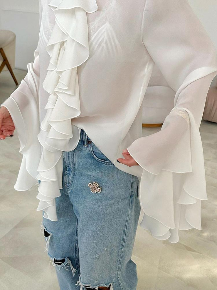  Celestia Flare-Sleeve Chiffon Blouse 