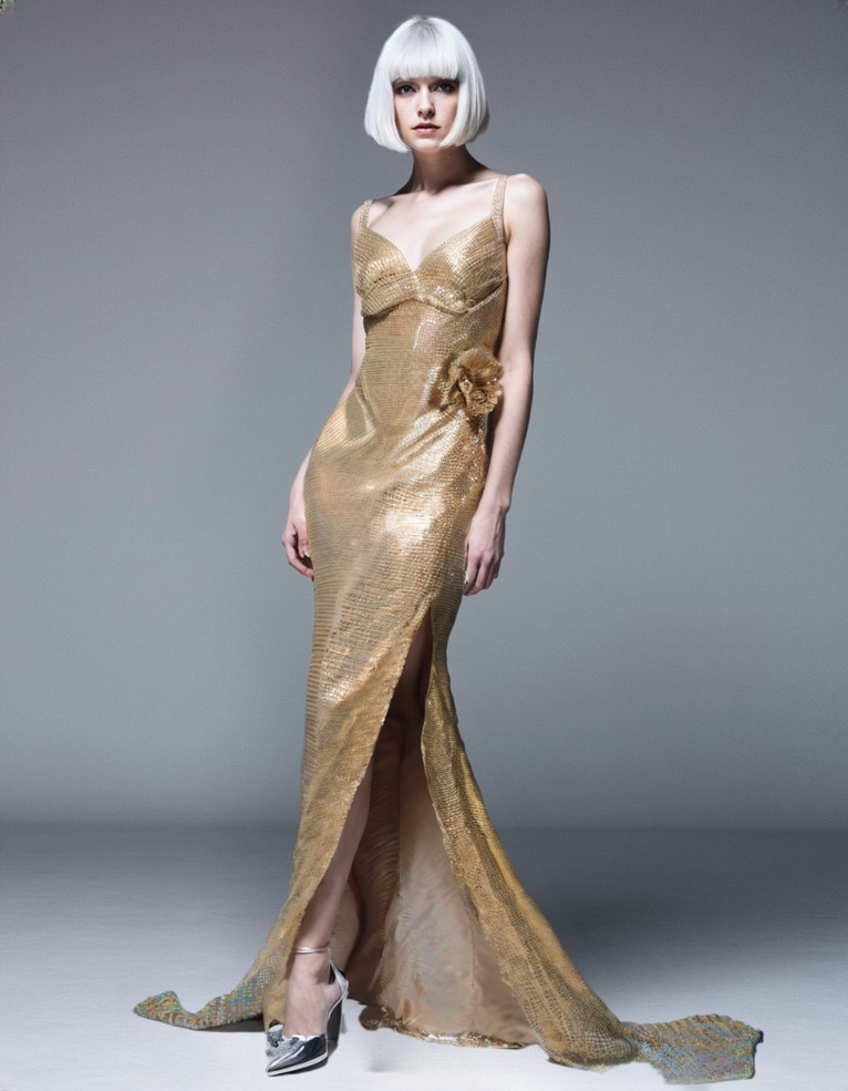 Golden Temptation Slit Gown 