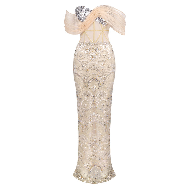 Champagne Muse Mesh Gown
