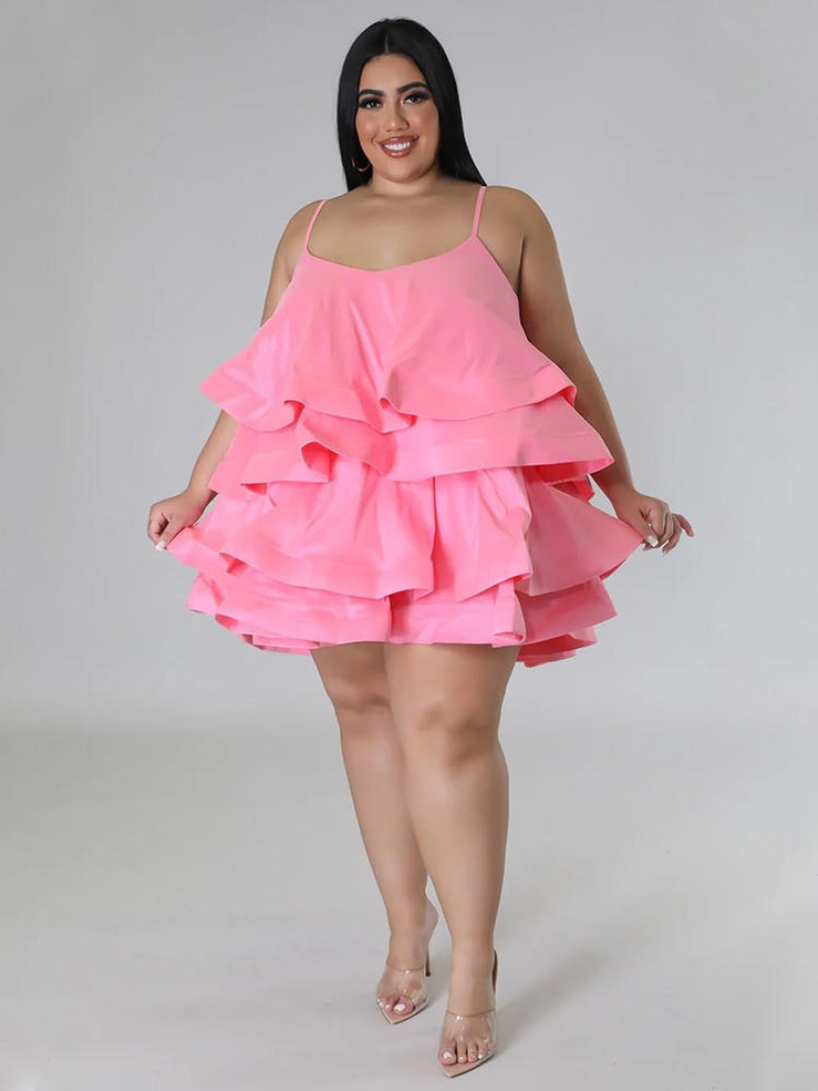 Grrly Grrls Plus Size Sleeveless Ruffled Mini Dress 