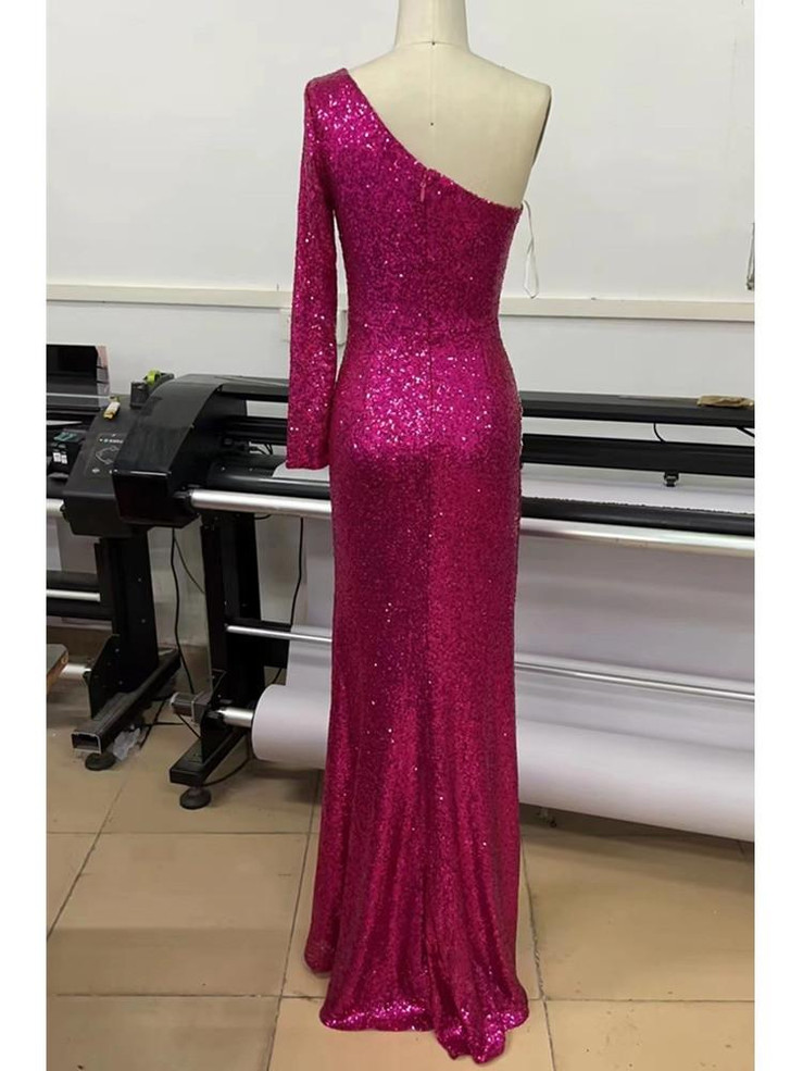 Grrly Grrls  One Shoulder Mesh Sequined Dress 