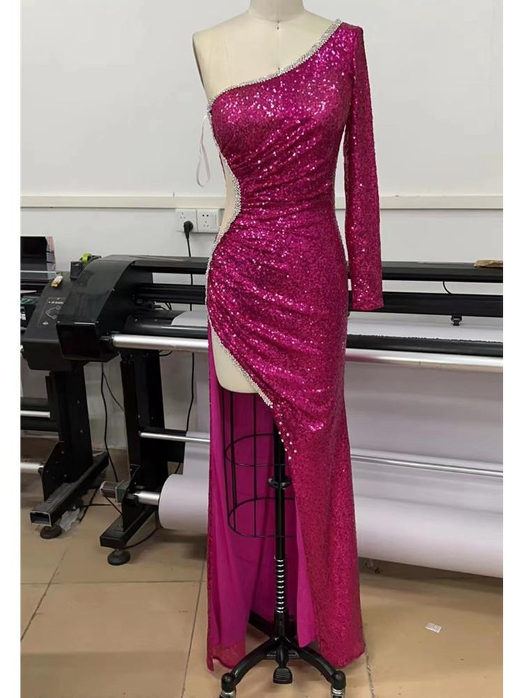 Grrly Grrls  One Shoulder Mesh Sequined Dress 