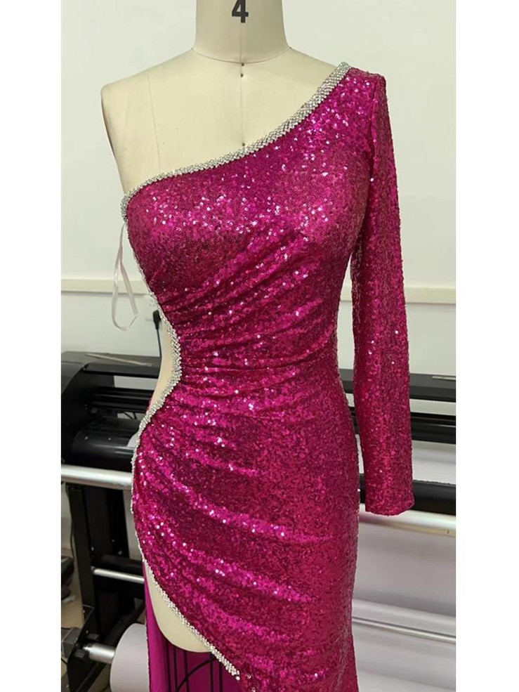 Grrly Grrls  One Shoulder Mesh Sequined Dress 