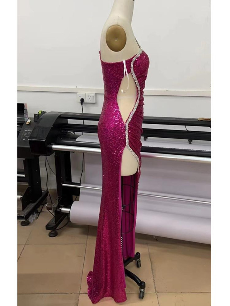 Grrly Grrls  One Shoulder Mesh Sequined Dress 