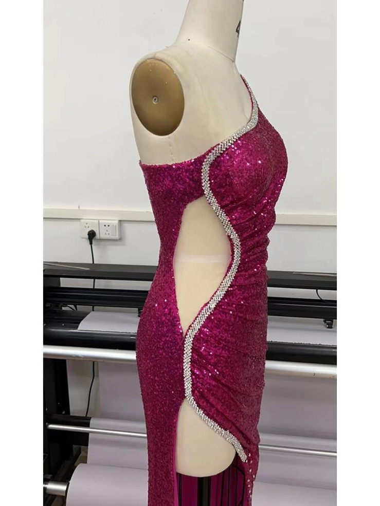 Grrly Grrls  One Shoulder Mesh Sequined Dress 