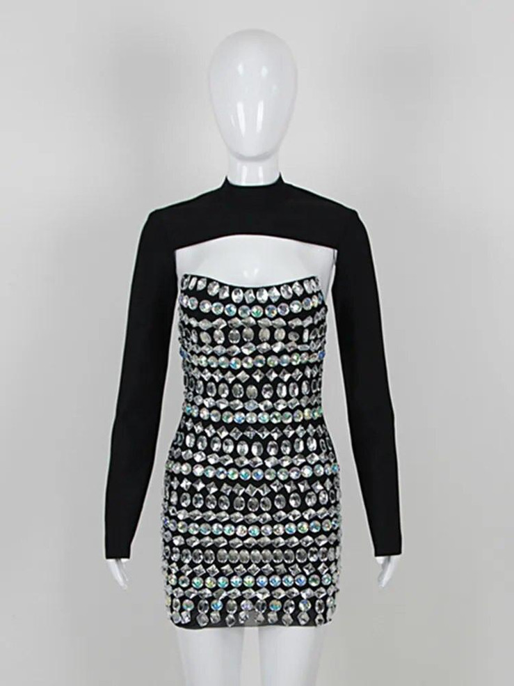 Grrly Grrls Turtleneck Beaded Black Mini Dress 