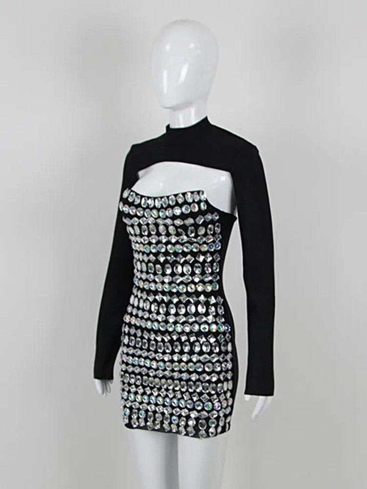 Grrly Grrls Turtleneck Beaded Black Mini Dress 