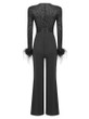 Grrly Grrls Black Opulence Feathered Jumpsuit 