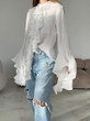  Celestia Flare-Sleeve Chiffon Blouse 