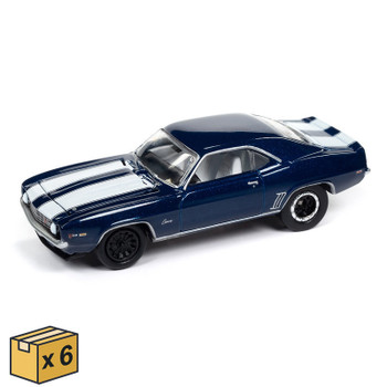 Johnny Lightning 1969 Chevrolet Camaro Z28 in Metallic Blue with White Stripes - 6 Piece Solid Case
