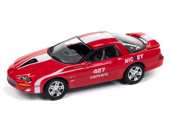 Johnny Lightning Nickey 2002 Chevrolet Camaro ZL1 in Red with White Stripes - 12 Piece Solid Case