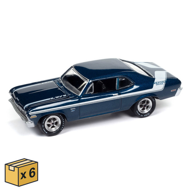 Johnny Lightning 1970 Yenko Deuce Chevrolet Nova in Fathom Blue Poly with White Stripes - 6 Piece Solid Case