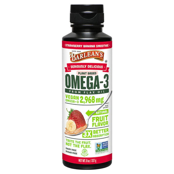  Barlean's Omega Swirl Omega-3 Flax Oil Supplement Strawberry Banana 16 Fl Oz 