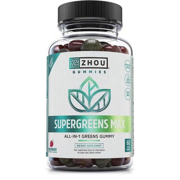  ZHOU Supergreens Max Raspberry 60 Vegan Gummies 