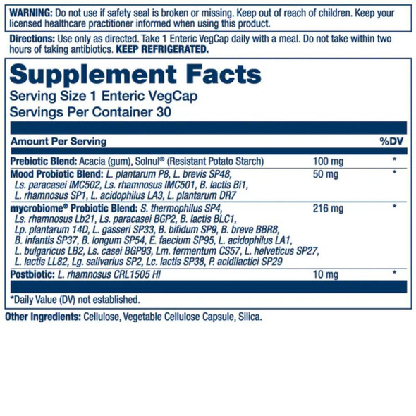  Solaray Mycrobiome Complete Probiotic Mood 30 Capsules 
