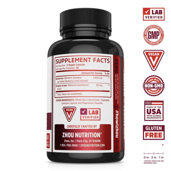  ZHOU Berberine 60 Capsules 