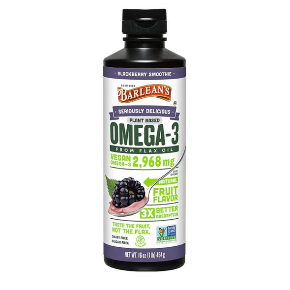  Barlean's Omega Swirl Omega-3 Flax Oil Supplement Blackberry 16 Fl Oz 