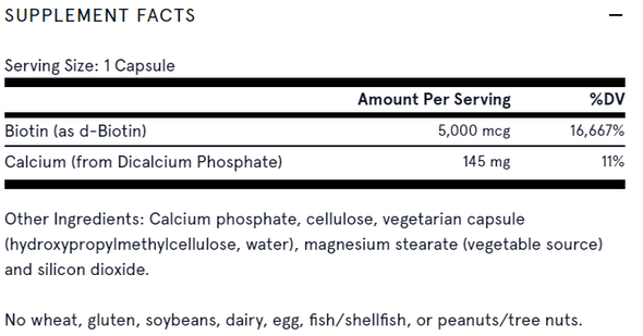  Jarrow Formulas Biotin 5000mcg 100 Capsules 