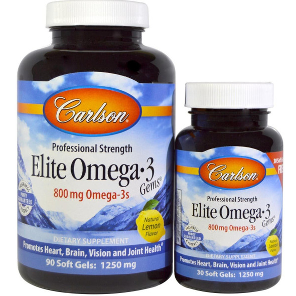  Carlson Elite Omega 3 1600mg 120 Gels (90+30 Free) 