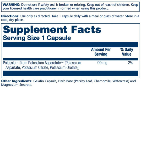  Solaray Potassium Asporotate 99mg 100 Caps 